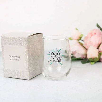 Lizush Trio Spa Gift Basket And Self Care Gifts For Women With Wine Glass, Candle, Grapefruit Body scrub, Eye Mask - Enjoy Every Moment - 4 Piece Set - Royalessencelux