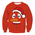 Red long-sleeved llama winter fashion sweater featuring a cartoon face with blue eyes and a santa hat christmas sweater