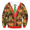 A festive red llama winter fashion sweater featuring a detailed christmas tree print for holiday wear