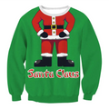 Green santa claus-themed llama winter fashion ugly christmas sweater featuring cartoon red-suited santa graphic