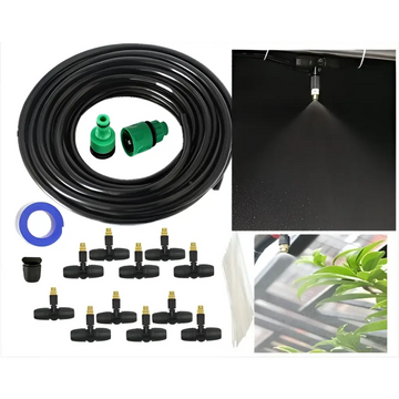 Black and green copper outdoor misting system with adjustable lock type nozzles for precise atomizing micro spray watering