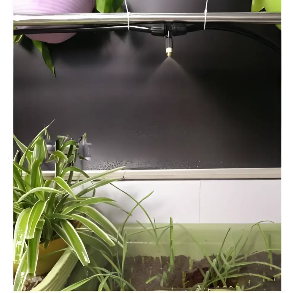 Black and green copper outdoor misting system with adjustable lock type nozzles for precise atomizing micro spray watering