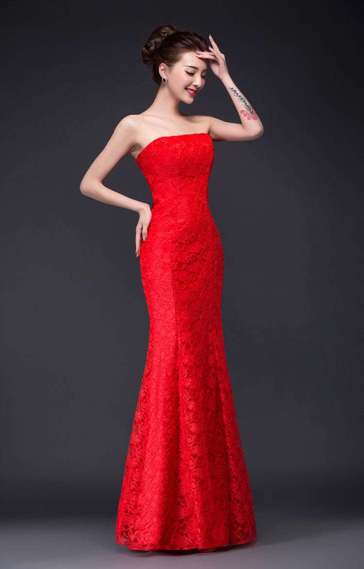 Long dress fuchsia and white lace trailing sexy bride wedding dress Button Full Cup Plus Size Bra Without Wi Royalessencelux