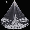 Long lace wedding veil meters wide style featuring a delicate white lace wedding veil with intricate floral embroidery and bouquet topper