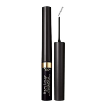 Black l’oréal paris brow stylist boost waterproof gel in sleek cylinder with gold band and spoolie applicator