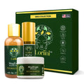 Loriini meg collection complete skincare set with amber glass bottle gold serum vial white jar for skin brightening