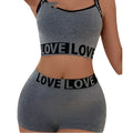 Gray heathered love letter camisole and leggings set with black love love bands for comfortable activewear