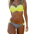 Lukitty womens push up two piece bikinis with bright yellow bandeau top and black and white striped bottoms offering bust girth support