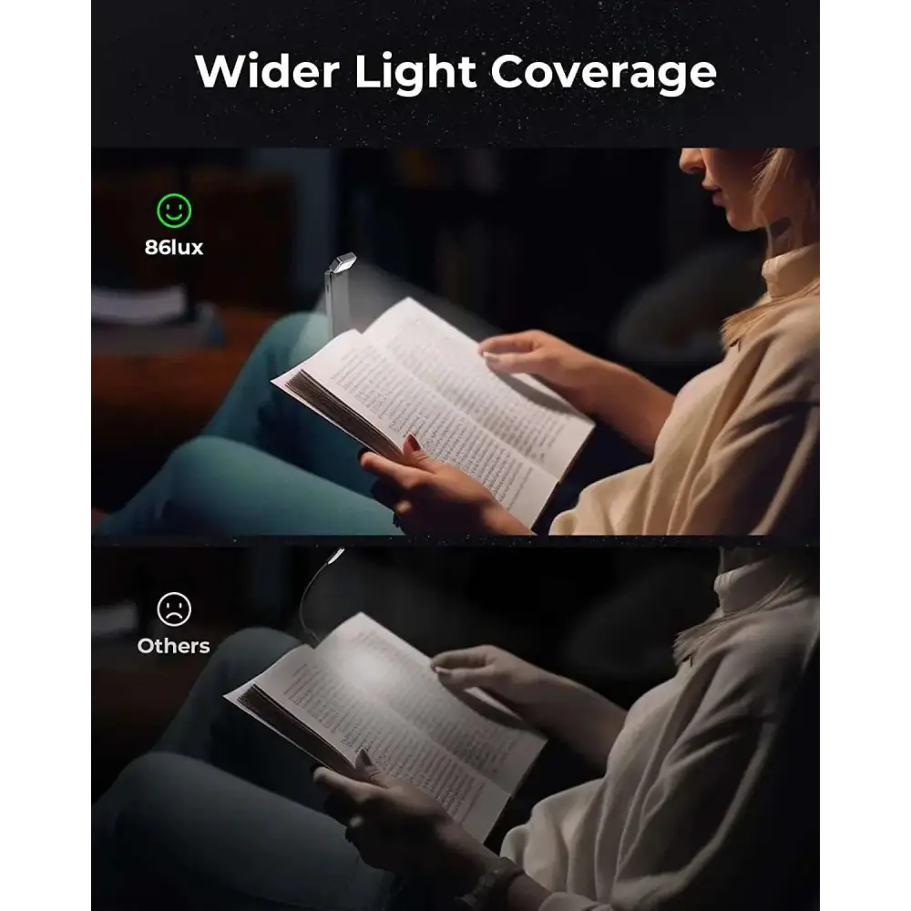 A sleek modern led book light with slim metallic body and adjustable beam on acrylic stand from lume lights usb