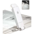 White plastic and metal lume lights usb book clip light with power button and acrylic stand for stylish lighting