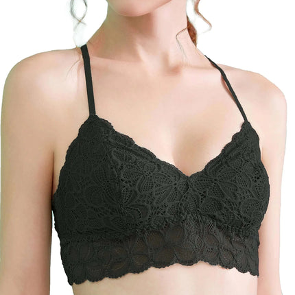 Luna & Sun Soft Simple Sexy Breathable Wirefree Lace Bralette (Black XS) - Royalessencelux