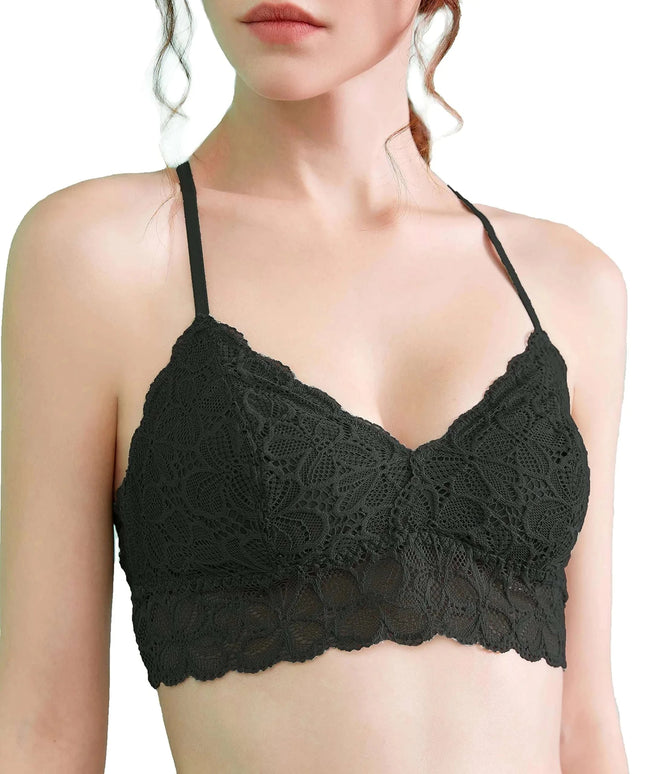 Luna & Sun Soft Simple Sexy Breathable Wirefree Lace Bralette (Black XS) - Royalessencelux