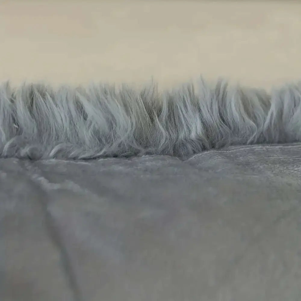 Gray faux fur trim on luxurious soft faux fur throw pillow cover made of plush textured fabric cushion cover