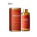 West month magic luxury amber soothing body oil in a clear glass bottle with gold cap and red packaging containing amber oil