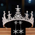 Luxury atmosphere bridal crown featuring a sparkling silver tiara with clear crystals and intricate star designs