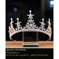 Luxury atmosphere bridal crown with sparkling gold, clear crystals, and intricate star-shaped rhinestone embellishments