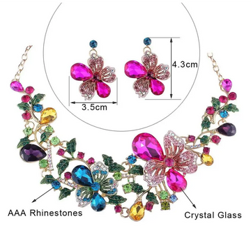 Luxury color flower crystal jewelry set featuring a vibrant floral necklace with aaa rhinestones and multicolor glass accents