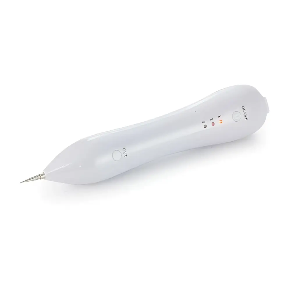 White plastic luxury facial tool beauty pen with metallic tip and three indicator lights includes usb cable