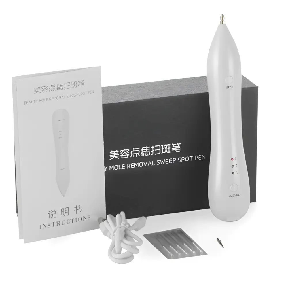 White plastic luxury facial tool beauty pen with metallic tip and usb cable for precision mole removal
