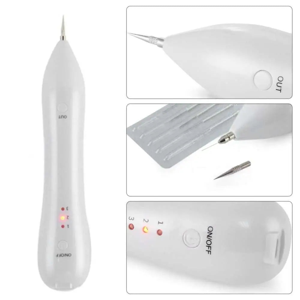 White plastic luxury facial tool beauty pen with metallic needle tip and usb cable for professional skincare use