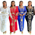 Elegant luxury rhinestone beaded plus-size peplum formal dresses in white red blue and black with gold embroidery and belts