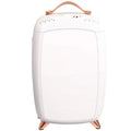 White luxury skin care mini fridge with rose gold accents leather handle and matching legs by vevor mini fridge