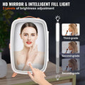 Luxury skin care 6l vevor mini fridge with white rectangular vanity mirror featuring rose gold accents and led lighting