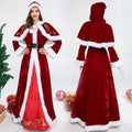 Luxury women’s clothing red velvet santa claus ball performance costume with white fur trim and gold embroidery