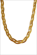 Luxury women’s fashion gold braided herringbone chain necklace with textured interwoven design for elegant style