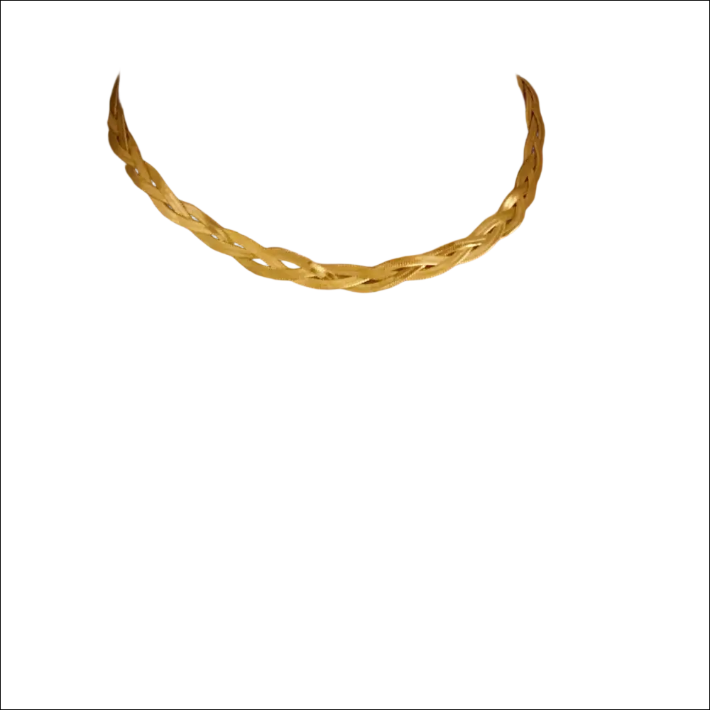 Luxury women’s fashion gold braided herringbone chain necklace with sleek interwoven design for elegant styling