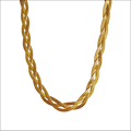 A sleek gold luxury women’s fashion braided herringbone chain necklace with textured interwoven design