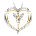 Luxury women’s fashion Tinker Bell pendant with gold silver heart and sparkling wings featuring white dress design