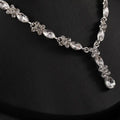 Luxury zircon necklace and earrings set featuring a sparkling silver design with clear marquise and teardrop crystals