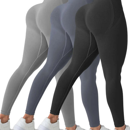 LZYVOO 3 Piece Workout Leggings for Women Butt Lifting Scrunch Butt Seamless Gym Leggings Sets(BlackDGrayLGrayL) - Royalessencelux