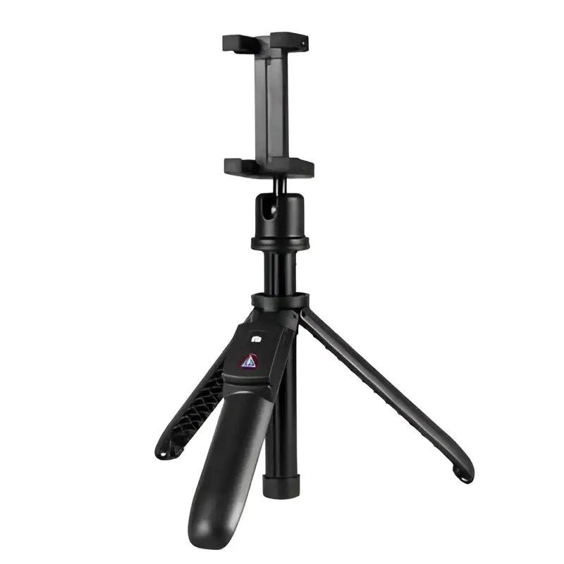Black tripod-style m070 bluetooth selfie stick with adjustable phone mount and textured grip for hands-free photography