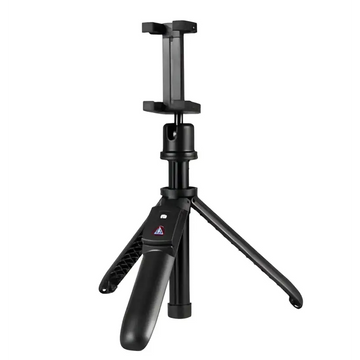 Black tripod-style m070 bluetooth selfie stick with adjustable phone mount and textured grip for hands-free photography