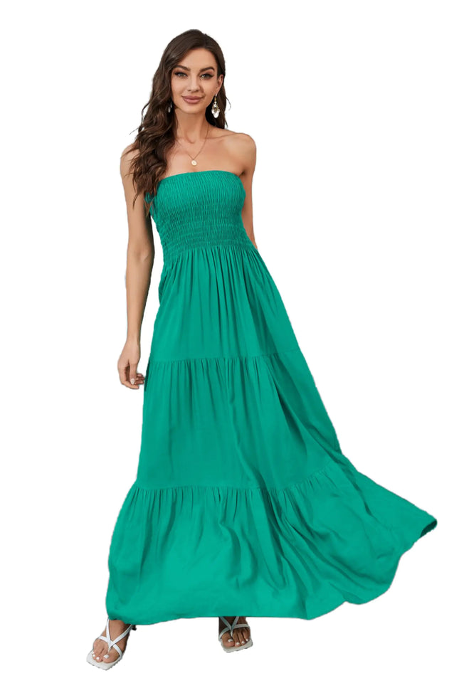 Daenery Women Strapless A Line Maxi Dress Tube Top Backless Casual Summer Dress