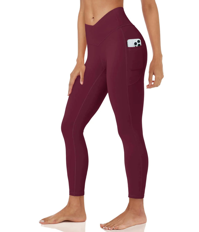 MAGCOMSEN Yoga Pants for Women High Waisted Leggings Burgundy Compression Casual Leggings V Waist Gym Workout Tights 2XL - Royalessencelux