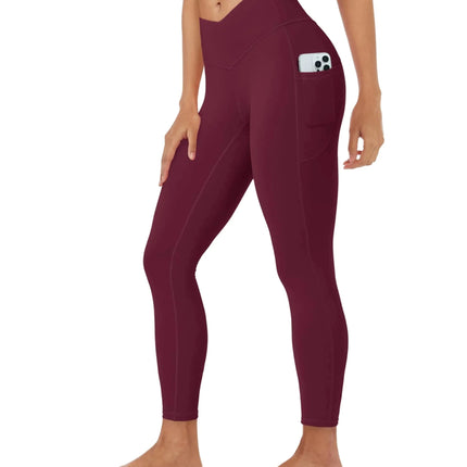 MAGCOMSEN Yoga Pants for Women High Waisted Leggings Burgundy Compression Casual Leggings V Waist Gym Workout Tights 2XL - Royalessencelux