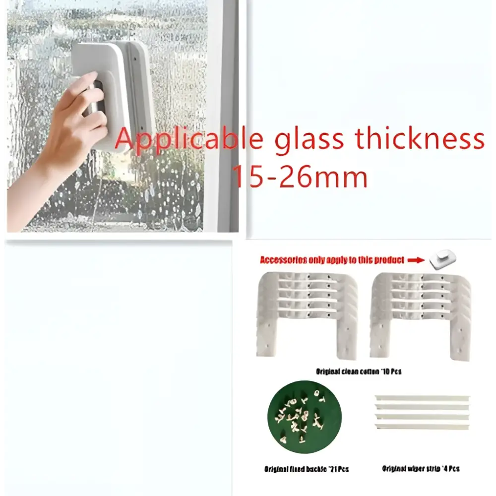 White rectangular glass cleaning pad with soft rubber grip and suction cup base for magnetic double-sided wipe squeegee