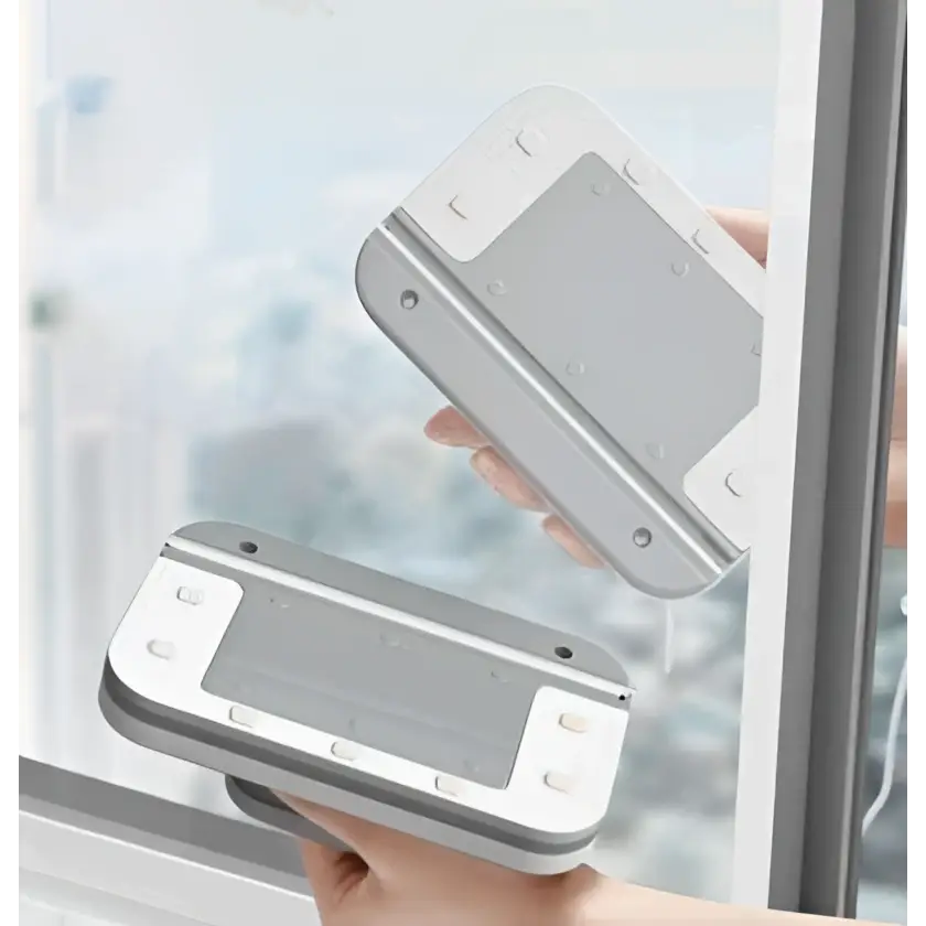 Silver and white magnetic double-sided wipe window squeegee with sleek modern design for efficient double-sided wipe cleaning
