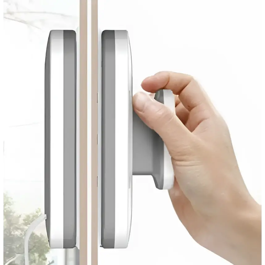 A sleek magnetic double-sided wipe door handle with brushed silver finish and smooth rounded edges for wipe window squeegee