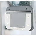 Silver-framed led wall-mounted light with bright white lights complementing magnetic double-sided wipe window squeegee design