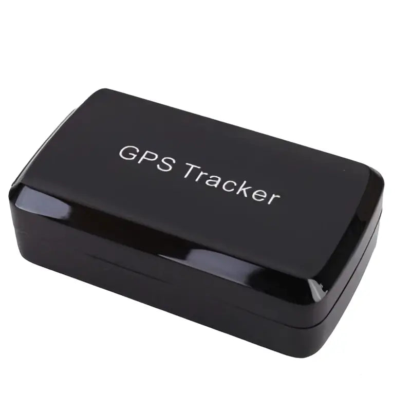 Black rectangular magnetic gps tracker with glossy finish and white engraved text for restricted area monitoring accuracy
