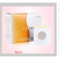 A white and orange box of magnetic slimming belly button patch with a single circular mesh button patch displayed beside it
