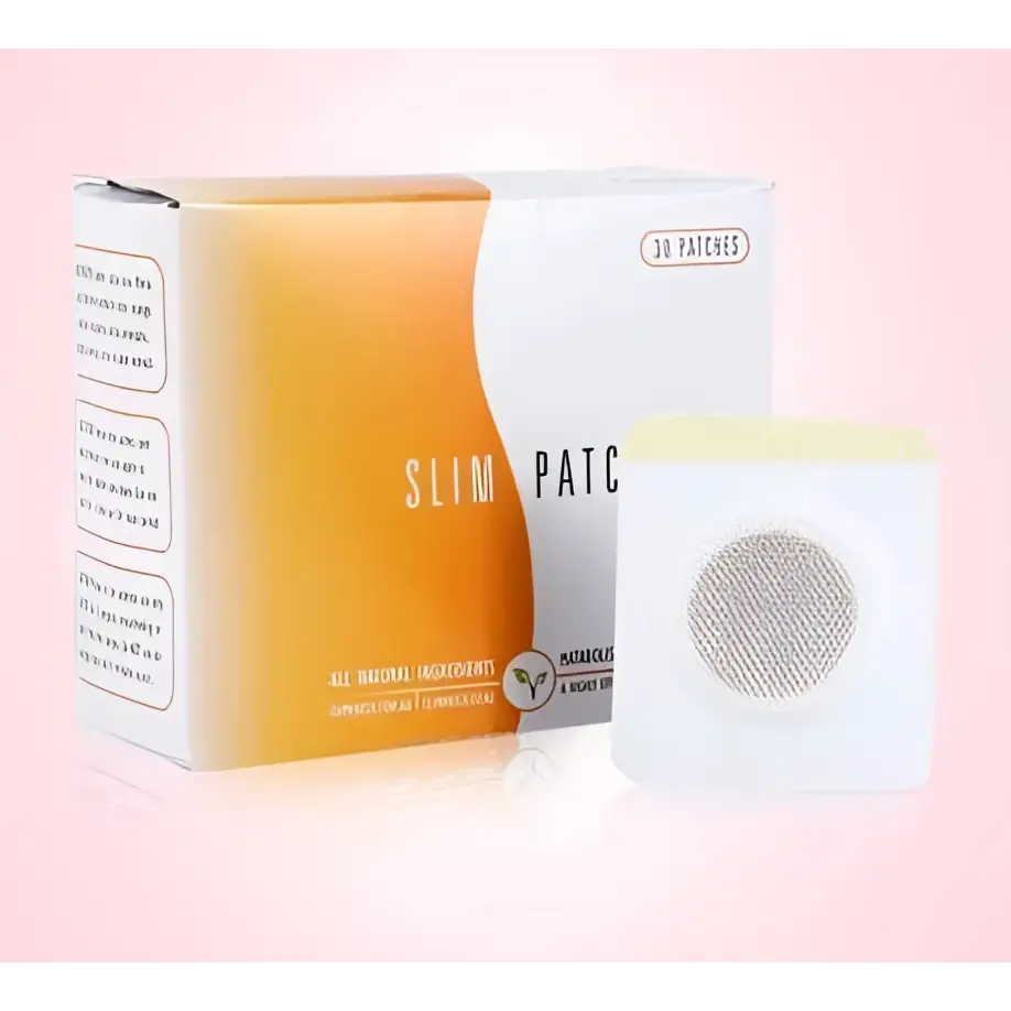 Magnetic slimming belly button patch in white and orange box with a single circular mesh design button patch slimming