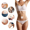 White square adhesive magnetic slimming belly button patch with central circular indentation for body contouring