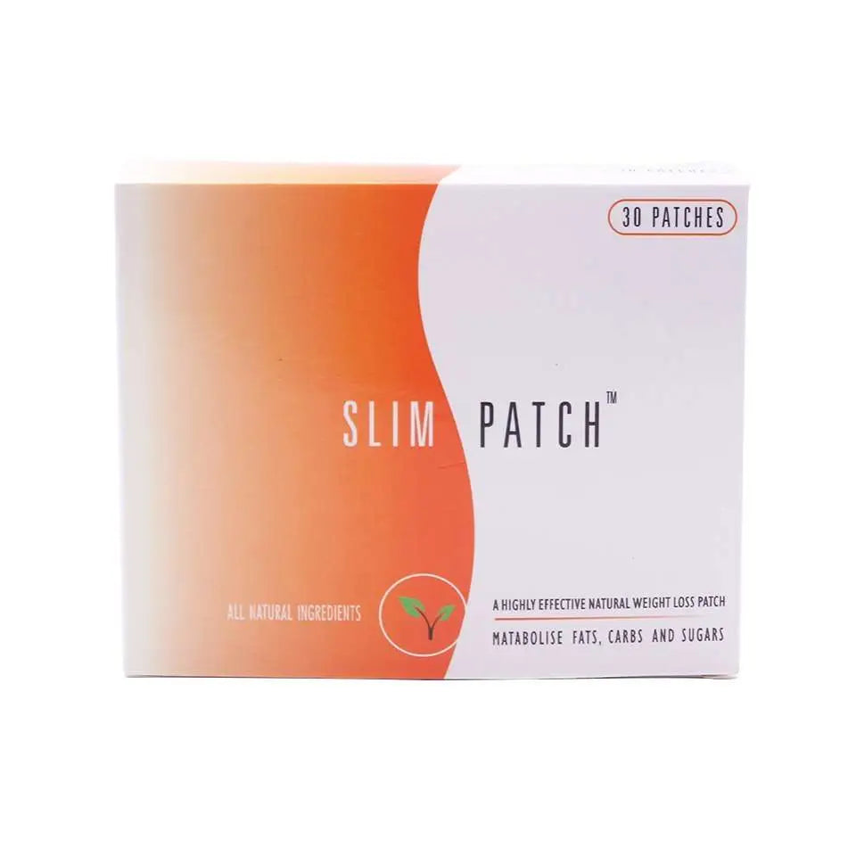 Orange and white box of magnetic slimming belly button patch containing 30 slim patch weight loss patches