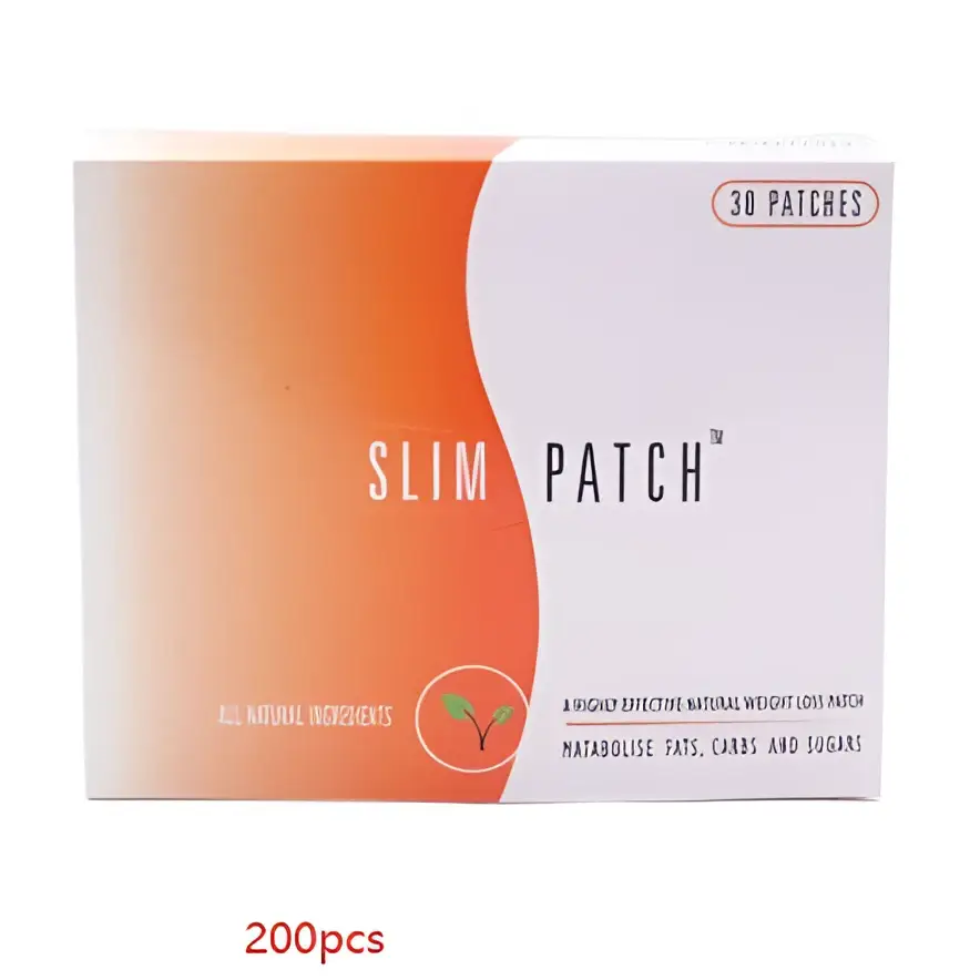 The box contains 200 magnetic slimming belly button patches designed for natural fat carb and sugar metabolism