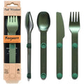 Olive green magnetic stainless steel travel utensils set by full windsor with teal circular magnets on handles